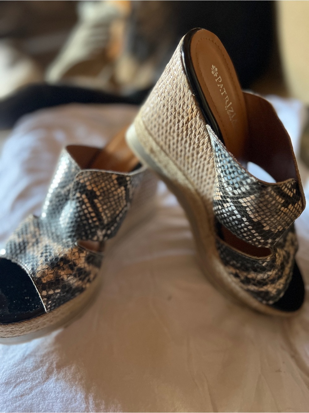 Patrizia Black & Cream Snake-Print Espadrille Wedges